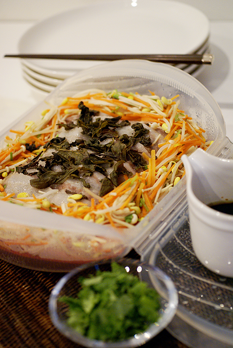 帆立と冬野菜のフォンデュ風 4つの風味
